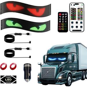 2 Pack 23.6"x4.72" Synchronized LED Devil Eyes Light Sign for Cars, Truck Windshield LED Eyes, Programmable via App/Remote Control, USB-Powered Flexible Panel, Custom Dynamic Patterns