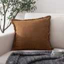 ATLINIA Decor Throw Pillow Cover - 18x18 Inch Linen Pillow Cover Decorative Farmhouse Boho Fringe Cushion Cover for Couch Sofa Bed Outdoor Brown