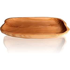 Natural Root Wood Dish, Unique Handmade Wood Serving Platter Tray Plate, Wooden Plates for Fruit Snack Appetizer Display (15.7"x11.4")