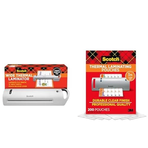 Bundle of Scotch Thermal Laminator, Extra Wide 13 Inch Input (TL1302X) + Scotch Thermal Laminating Pouches, 200 Count, Clear, 3 mil., Fits Letter Sized Paper (8.9 in. × 11.4 in.)
