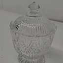 Lyellfe Glass Candy Dish with Lid, 40 Oz Large Clear Covered Cookie Bowl, Decorative Embossed Food Storage Container for Candy Buffet, Office Desk, Lead-free, Dishwasher Safe
