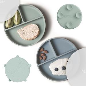 Moonkie Suction Plates for Baby | 100% Silicone BPA-Free Baby Plates with Lids and Food Cover | Divided Design | Microwave and Dishwasher Safe | Toddler Plates 2 Pack