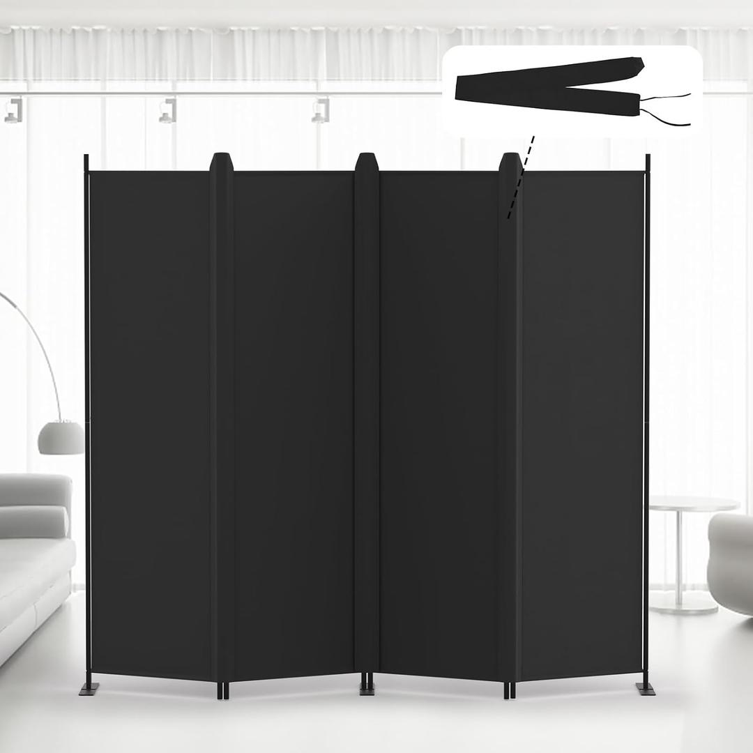 Kokorona 4 Panel Room Divider, 6FT Tall Folding Privacy Screen Wall Dividers, Portable Privacy Screen Freestanding Room Divider for Room Separation, Included - Cover Strips, Black, 88''W x 71''H