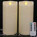 Large 10" x 4" Outdoor Waterproof Flameless Candles with Remote and Timers, 1000 Hours Battery Operated LED Flickering Pillar Candles for Lanterns, Ivory Plastic, Set of 2