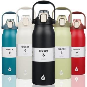 BJPKPK Insulated Water Bottles with Straw, 57 oz Sports Water Bottle with One-handed Opening Lid, BPA Free Leakproof Easy Carry Thermos, Jugs, Flasks for Gym Sports Outdoors, Black