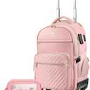 star cloud Rolling Backpack for Women, 21"x14"x9",45L Travel Backpack with Wheels and USB & Type-C Charging Ports, Fits 17.3", Water-Resistant Carry-On Luggage for Work & Travel (Pink)
