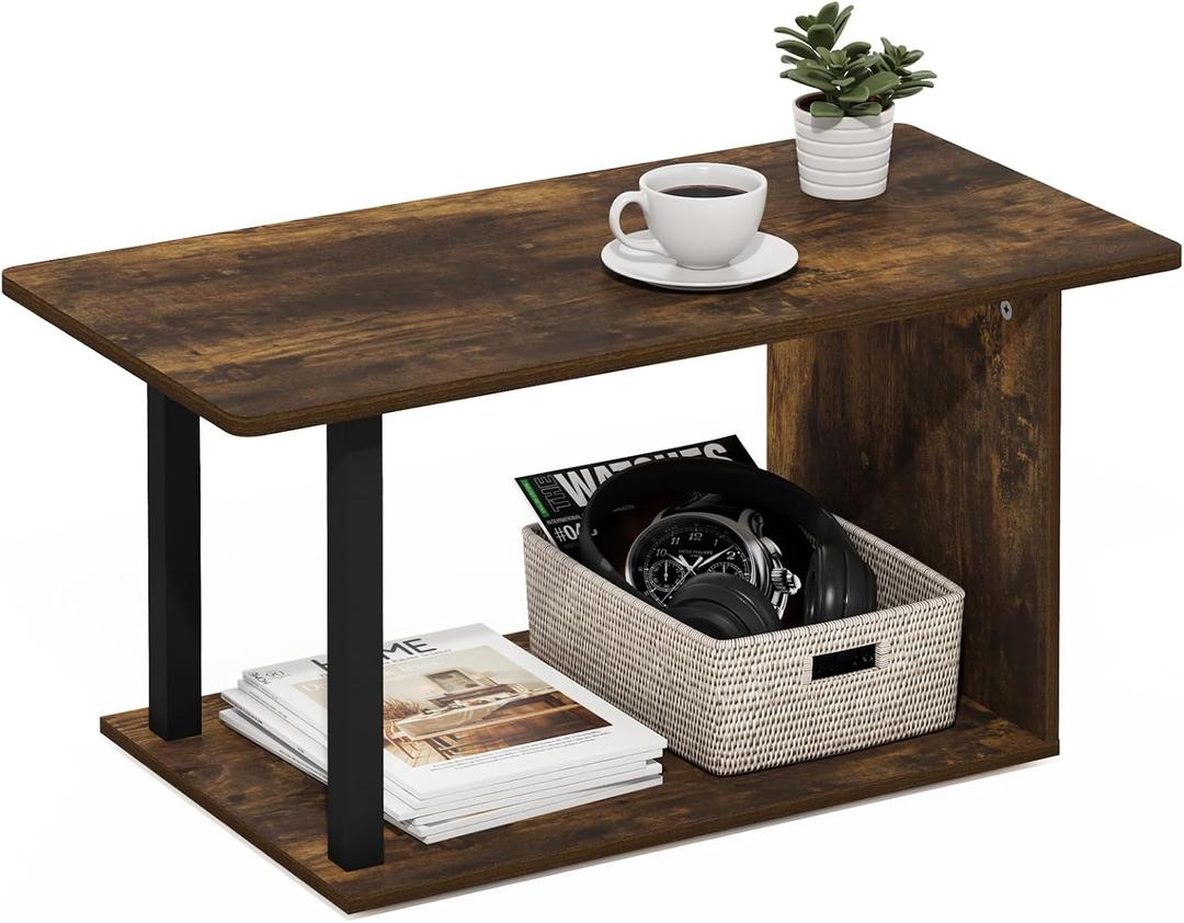 Furinno Basic 2-Tier Modern Coffee Table with Open Shelf, Amber Pine