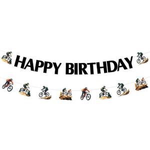 Mountain Bike Birthday Banners, BMX Bicycle Birthday Decorations for Teens Adults, Sports Racing Bikes Theme Party Supplies Pre-strung