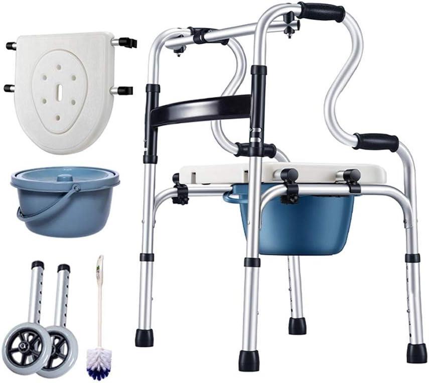 Wheeled Commode Four-Legged Walker for The Elderly Multifunction Light Fold Crutch Chair Rehabilitation Walker Shower Stool