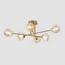 Mid Century Modern Gold Sputnik Flush Mount Ceiling Light Antique Brass Ceiling Lights 6 Light Amber Glass Chandelier Small Living Room Globe Ceiling Light