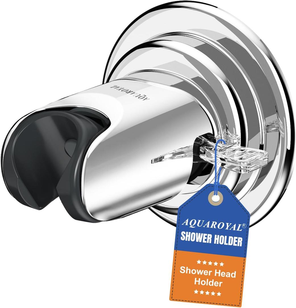 Shower Head Holder Wall Mount: Handheld Suction Cup Shower Holder, Adjustable No Drill Bathroom Wall Mount for Tile/Glass (Chrome)