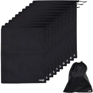 Cosmos 10 Pcs Non-Woven Travel Shoe Bags Shoe Organizer Pouch Storage String Bags with Dual Drawstring Closure for Travel Trip Carrying Packing, 17.5" x 13.5" (Black)