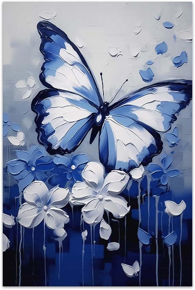 Bvkilrvc Unframed Canvas Prints Wall Art, Blue Butterfly Modern Wall Art Painting Gift for Office Living Room Bedroom Home Decoration Painting Unframed 16x24inch (Colorful Panda)