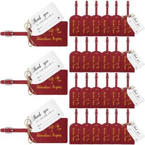 Sweetude 48 Sets Leather Luggage Tag Bulk and So The Adventure Begins Luggage Tags with Name Card for Wedding Bridal Shower Bachelorette Honeymoon Travel Graduation Gifts(Burgundy)