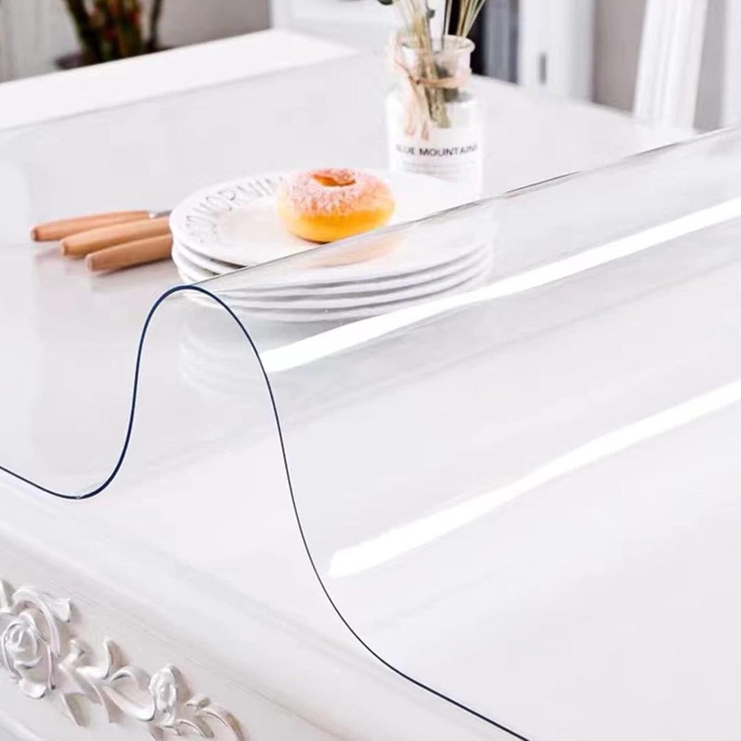 VEVOR 90 x 44 Inch Clear Table Cover Protector, 1.5mm Thick Clear PVC Desk Protector Pads, Plastic Tablecloth for Dining Room