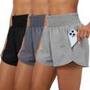 Coume 3 Pack Women's 2 in 1 Running Shorts with Zipper Pockets 2.5" High Waisted Quick Dry Athletic Workout Gym Summer Shorts Large