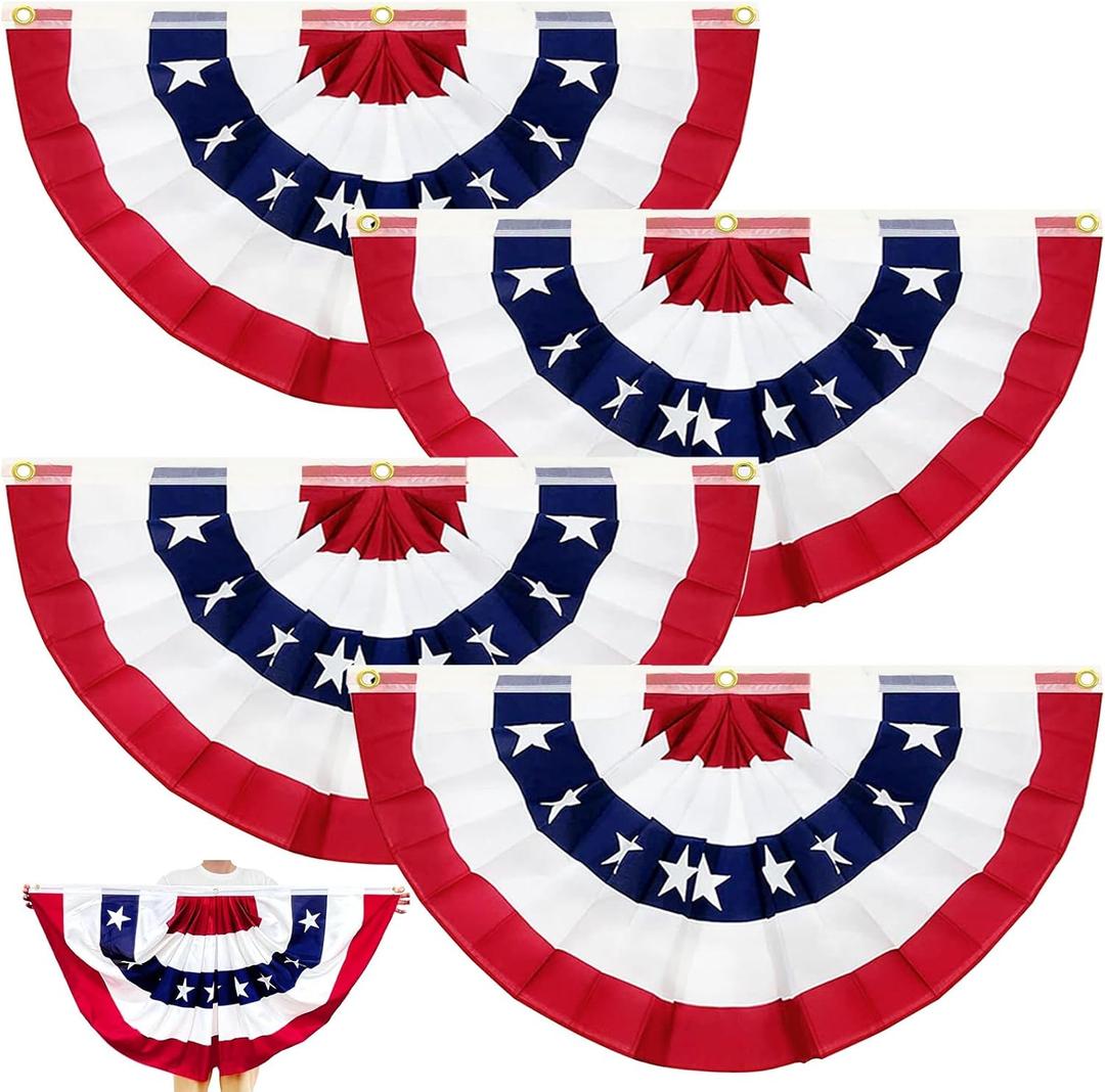 TURNMEON 4 Pack Large 2x4 Ft American Flags Bunting 4th of July Decorations Patriotic Decor Pleated Flag Red White Blue USA Half Fan Banner Independence Day Fourth July Outdoor