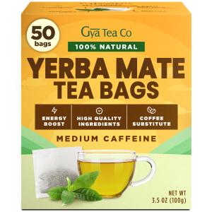 Gya Tea Co Yerba Mate Tea Bags (50 Bags) - Caffeinated with a Smooth Flavor for Workday - Recharge Yourself with Every Sip - Fruit & Herbal Blends