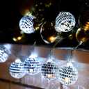 Zhanmai 30 LED Disco Ball String Lights Decor Lighted Mini Mirror Disco Balls Ornaments for 70s 80s Party Supplies Club(1.57 Inch Ball,Silver)