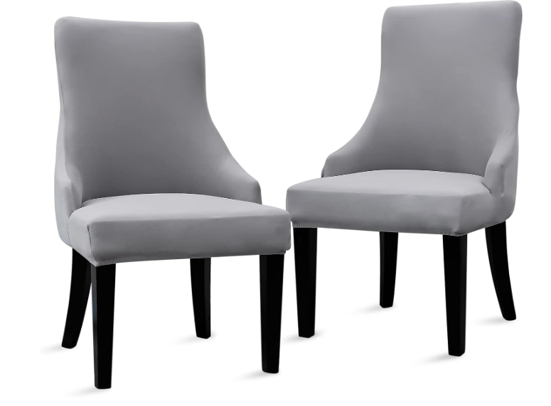 Liykimt Stretch Wingback Side Chair Slipcover-Accent Chair Cover Slipcover with Arm,Washable Upholstered Arm Dining Chair with Nailed Trim Protector for Dining Living Room Set of 2,Light Gray
