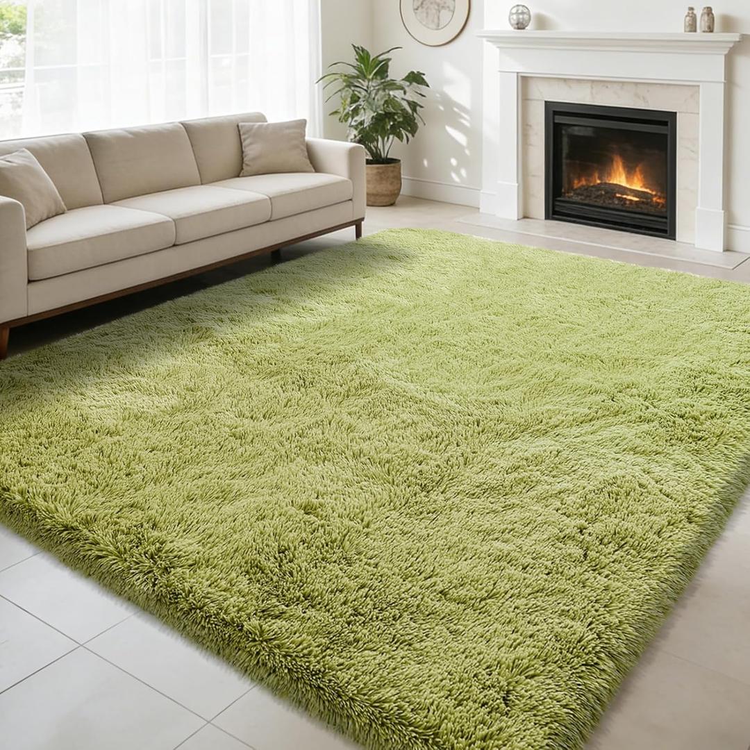 8x10 Fluffy Area Rugs for Living Room, Shag Area Rug for Bedroom, Grass Green Soft Fuzzy Rug Non-Shedding Indoor Plush Carpet for Kids Bedroom Nursery Home Decor