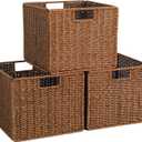 Wicker Storage Basket - Large 12x12x10in Cube, Woven Wicker for Shelves, Pantry, Kitchen & Bathroom Organization (Brown)