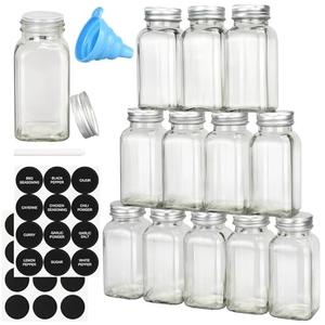 DkOvn 12pcs Glass Spice Jars with Labels, 6oz Empty Spice Jars with Mental Caps, Shaker Lids, Collapsible Funnel, Chalk Pen, Seasoning Organizer for Spice Rack