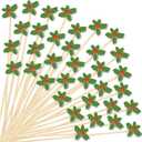 Chengu 400pcs Christmas Cocktail Picks Bulk 4.7 Inch Holly Berry Toothpicks for Appetizers Party Food Decoration Bamboo Cocktail Picks for Fruit Dessert Sandwich Cake Holiday Decoration Party Supplies