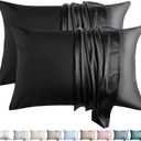 100% Silk Pillow Cases 2 Pack Standard Size Mulberry Silk Pillowcase for Hair and Skin Set of 2 Highest Grade 6A Silk Soft Breathable Cooling with Hidden Zipper, Black