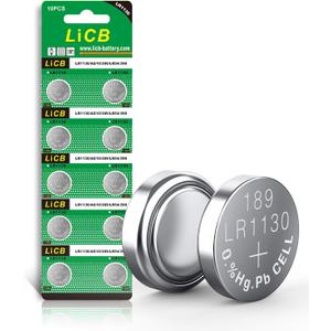 LiCB 10 Pack LR1130 AG10 Battery 1.5V Long-Lasting Alkaline Button Cell Batteries