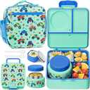 Fimibuke Kids Bento Lunch Box with Food Jar, Leakproof Toddler Bento Box with 8.5OZ Insulated Food Jar, Lunch Bag & Utensils BPA Free Dishwasher Safe 3 or 4 Compartment Container for School Girls Boys (Monster Trucks)