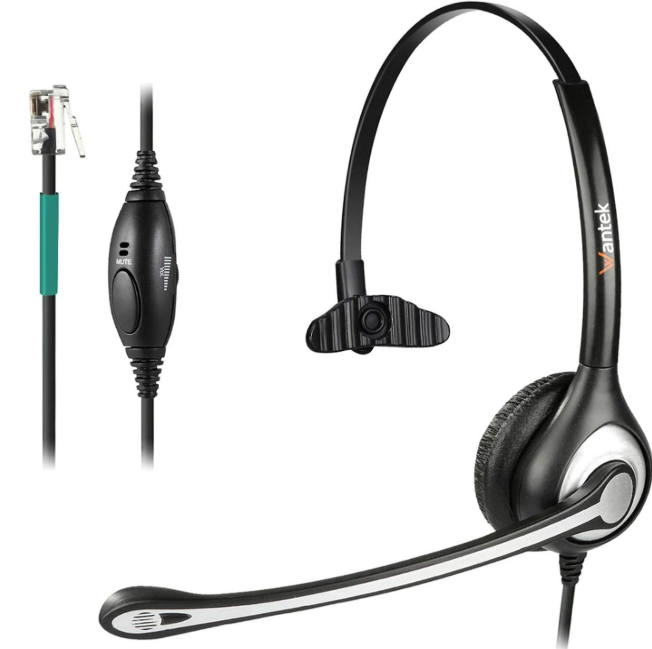Wantek Corded Telephone Headset Mono w/Noise Canceling Mic for Avaya Aastra Allworx Adtran Alcatel Lucent AltiGen Comdial Digium Gigaset InterTel Mitel Plantronics MiVoice Landline Deskphones(F600S1)