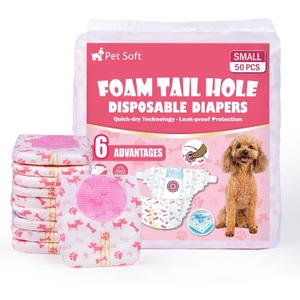 Pet Soft Disposable Dog Diapers - Female Dog Diapers with Adjustable Foam Tail Hole, Ultra Protection Puppy & Cat Diapers Wetness Indicator for Dogs in Heat or Incontinence, 50pcs (S,Red)