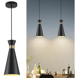 2025 New Small Black Pendant Lights Kitchen Island, Modern Industrial Island Lighting Fixtures 1 Pack with Gold, 1-Light Farmhouse Adjustable Hanging Light Fixtures for Bar Sink Bedroom Dining Room