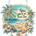 MOGTAA Beach Diamond Art Hanging Pendant Kits, 5D Special Shape Diamond Art Kits for Adults, Crystal Rhinestones Landscape Diamond Painting Gem Art for Home Garden Wall Decor