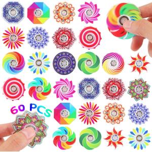 60 Pack Mini Fidget Spinners - Bulk Party Favors, Classroom Prizes, Goodie Bag Stuffers, Valentines Day Gifts Stress Relief Sensory Toys for Kids, Teens, Adults - Assorted Colors