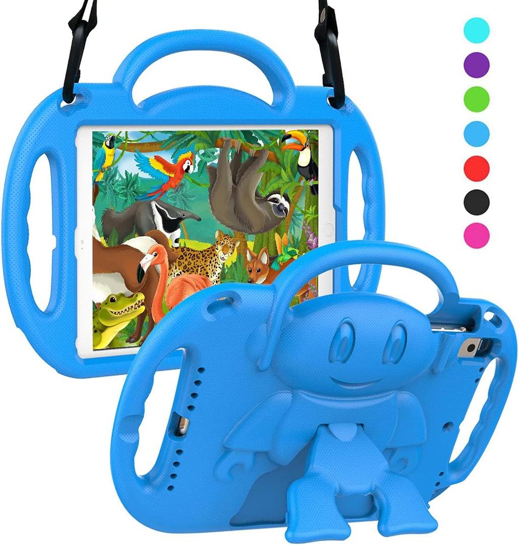 SUPLIK Kids Case for iPad 5th/6th Generation (9.7 inch, 2017/2018), iPad Air 1 & Air 2 & Pro 9.7 Kids Case with Shoulder Strap Handle Stand for iPad 5/6 & iPad Air 1st/2nd Gen, Blue