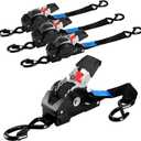 TLGREEN Retractable Ratchet Straps,Black,4 Pack,1 x 101650lb Break Strength Heavy Duty Auto Self Retracting Tie Down Straps for Truck, Cargo, Motorcycle, ATV, UTV,Boat