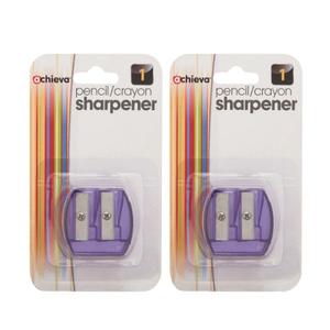 Officemate Achieva Twin Pencil and Crayon Sharpener, Box of 12, Assorted Translucent Colors (30230) 2pcs