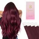 Red Tape in Hair Extensions Human Hair, 24 inch 20 Pcs #99J Burgundy Human Hair Extensions, Straight Silky 50g Dark Red Tape ins