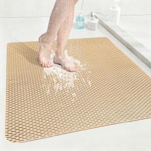 Square Shower Mat: 32"x32" Extra Large Non Slip Shower Mats for Inside Shower, Trimmable PVC Anti Slip Shower Stall Mats, Quick Dry Stand Up Shower Mat for Elderly, Kids (Khaki)