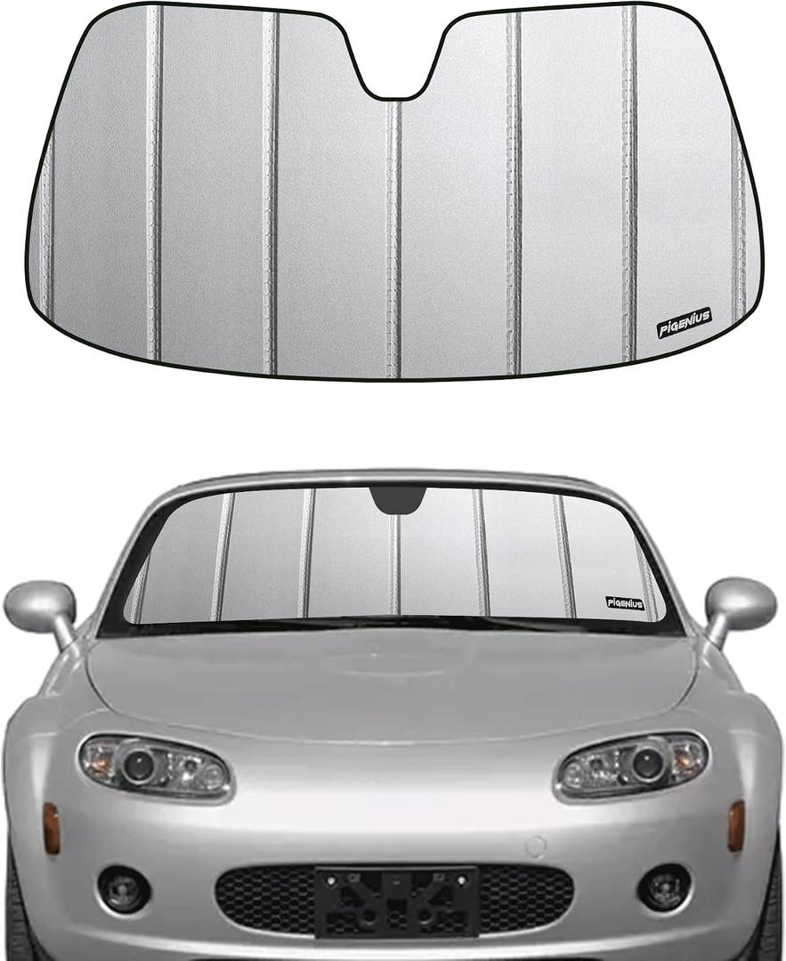 Pigenius Windshield Sunshade for Mazda MX-5 Miata 2006-2015, Premium Grey Leather Finish