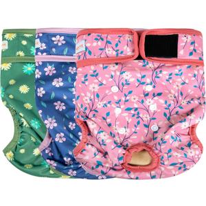 Langsprit Washable Female Dog Diapers - Doggie Reusable Diapers for Doggy Puppy Female in Period - Highly Absorbent Dog Heat Panties Flower-1 XL