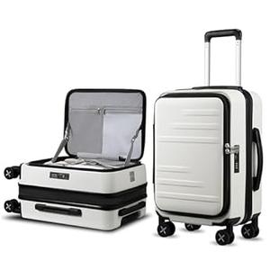 Carry On Luggage for Travel Front Opening, FLOF Expandable Polycarbonate Hard Shell Suitcase with Wheels for Men Women (FX-Lite, White, 19 Inch, 27.2L-32L)