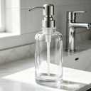 Clear Glass Dish Soap Dispenser Cylindrical, Refillable 11oz Hand Soap Lotion Dispenser with Brushed Nickel Stainless Steel Pump Bathroom Kitchen Countertop