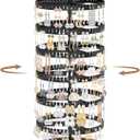 iDavosic.ly 6 Tier Rotating Earring Holder Organizer with Wooden Tray, Large Dangle Display Stands Tree with 342 Plastic Grooves, Adjustable Hoop Storage Rack, Space Saving Tower, Black & Brown