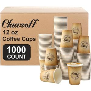 12 oz 1000 Pack Disposable Paper Coffee Cups, Hot/Cold Beverage 12oz Disposable Coffee Cups, Retro Design, Leak-Proof, Hot or Cold Drink, Cocoa, Chocolate, Coffee Bar Supplies