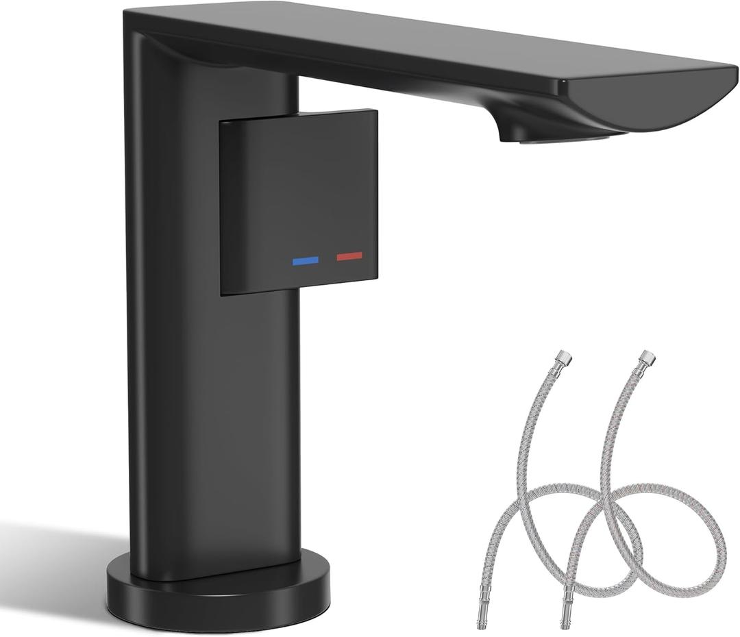Modern Single Hole Bathroom Faucet | 5.3" Matte Black Luxury Vessel Sink Faucet | Spot-Free Finish & Anti-Splash Design | Premium Ceramic Valve, Easy Installation | 1 or 3 Hole