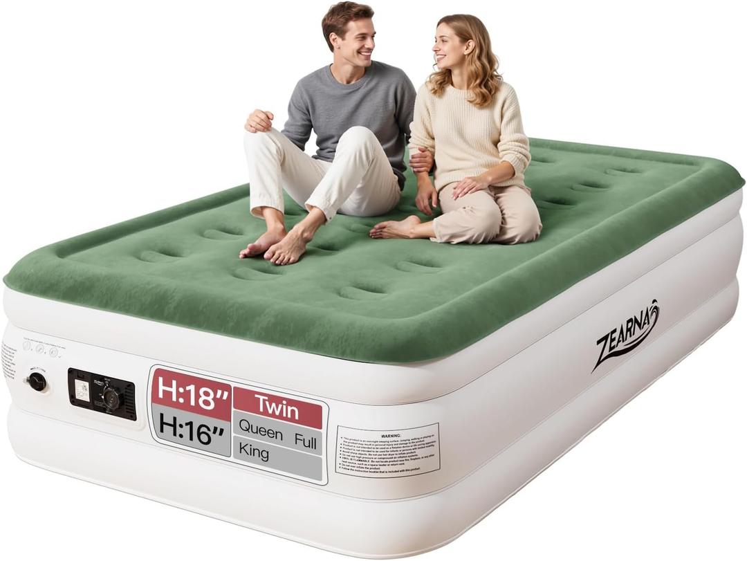 Zearna Twin Air Mattress with Built-in Pump,Fast & Easy Inflation/Deflation Inflatable Mattress, Foldable Blow Up Mattress with Storage Bag, Inflatable Bed for Home, Camping & Guests,16"/550lbs Max