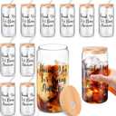 Mifoci 12 Pcs Christmas Cups with Bamboo Lids and Glass Straws, 20 oz Christmas Mason Jars Gifts for Teacher Nurse Friends Women Men Coffee Cups Tea Bubble Tea Juice